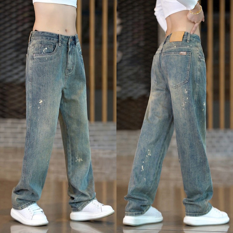 High-End American-Style Paint-Stained Jeans for Men, 2026 New Spring/Summer Men's Pants, Wide-Leg Loose Straight Pants for Men