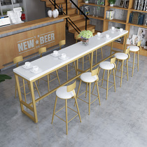 Nordic bar solid wood bar drink shop Golden wrought iron high-legged table Simple cafe leisure bar table and chair