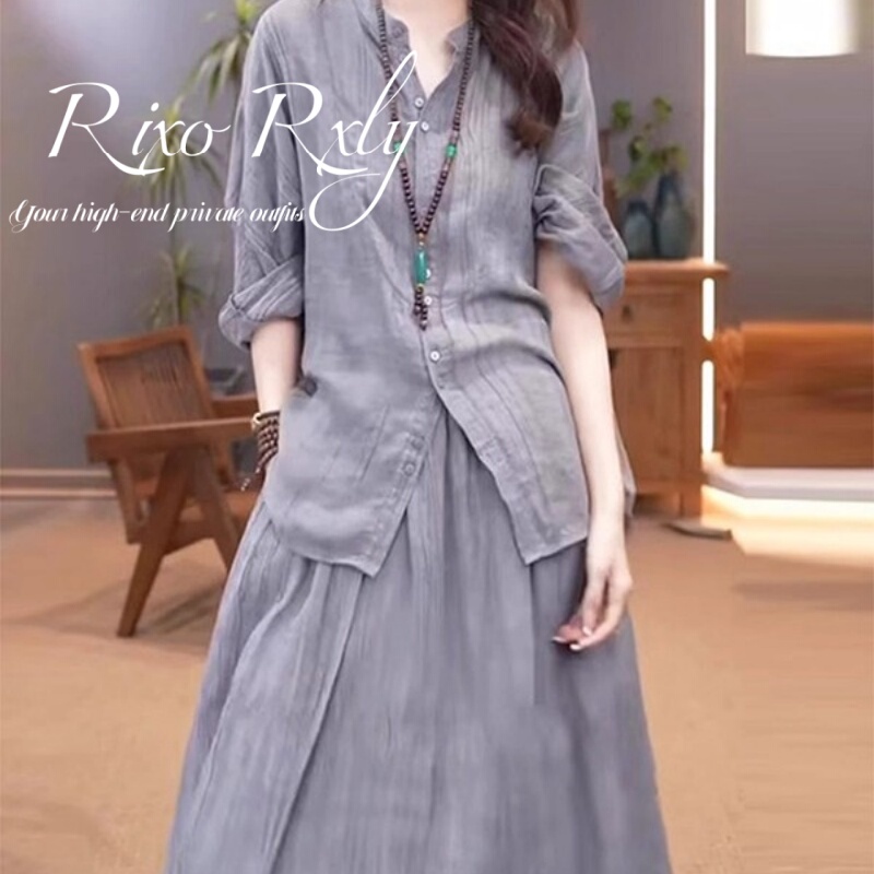 Rixo Rxly Cotton and Linen Women's Classy Suit 2026 Summer New Retro Ethnic Style Suit Skirt Skirt