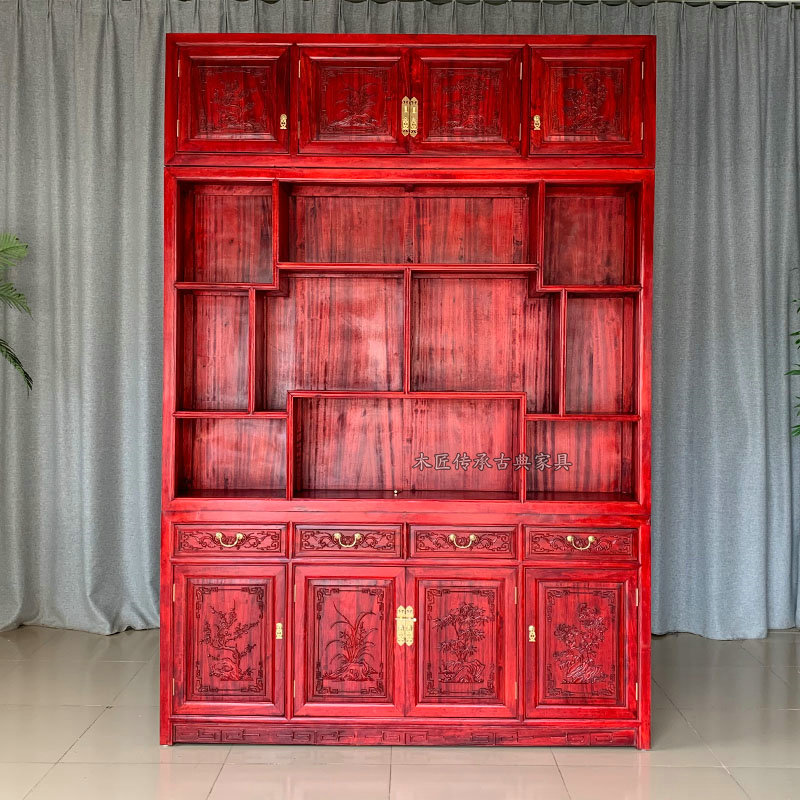 Solid wood Bogu frame full fragrant camphor wood Duobao Pavilion entry into the home against the wall porch cabinet Chinese-style living room compartment locker customization
