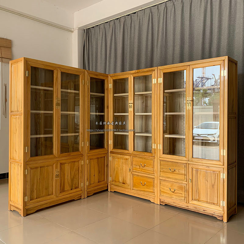 New Chinese Incense Camphor Wood Bookcase With Glass Door Corner Moisture-Proof Cabinet Composition Whole Face Wall Bookcase Full House Custom