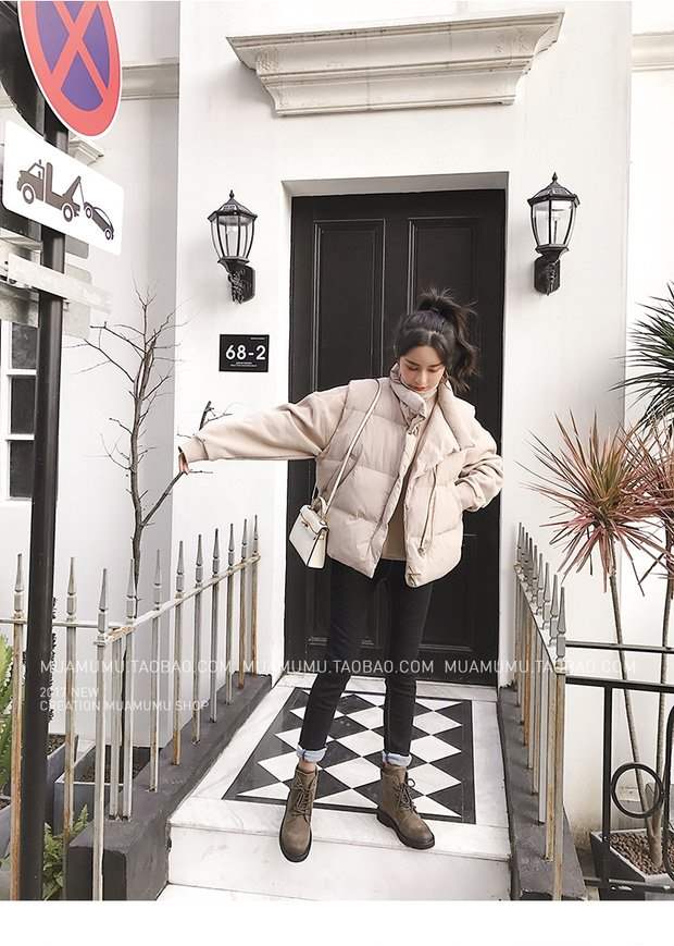 Áo vest nữ mùa đông đen trắng xuống quần áo cotton rộng rãi áo bông cổ áo cổ áo ngắn cotton dày áo hoodie nữ form rộng