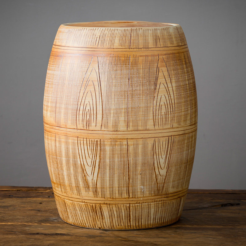 Jingdezhen wood grain ceramic rice cylinder 20 catty 30 catty with cover flour barrel Home sealed storage tank moisture-proof and anti-insect