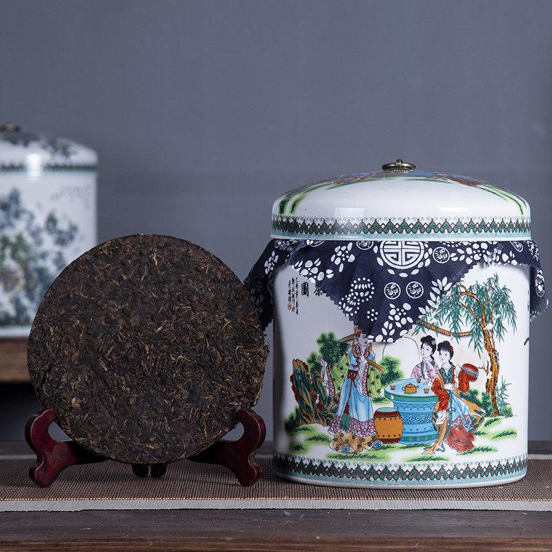 Jingdezhen Ceramic Tea Vat big number Pu-erh tea leaf Bucket Deposit Tea Jar Home Green Flower Seal Seven Sub Tea Cake Tea Leaf Jars