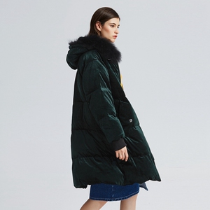 509元包邮  ochirly 欧时力 1JY4330580 女貉子毛领丝绒光泽羽绒外套