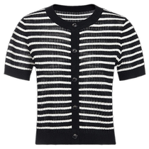 (618 First Drop) Breathable Striped Oxygen Cardigan Oushili Short Sleeve Knitted Jacket Womens 24 New Summer Top