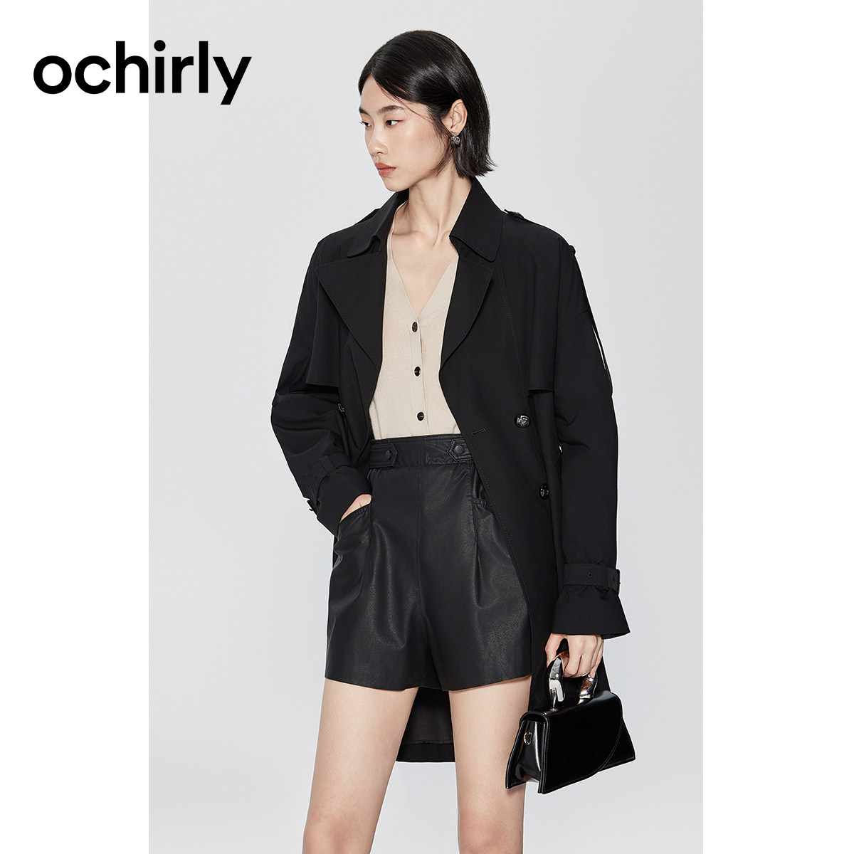 Black Label Series Euro time Force acetate with long style coat jacket woman 2023 new autumn clothing Inn wind belt-Taobao