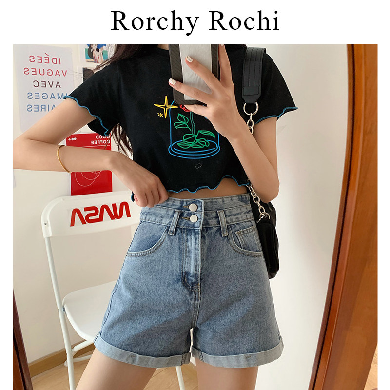 Japanese denim shorts women's 2022 summer new high-waisted a-word curly wide-leg pants hot girl bag hip hot pants tide ins