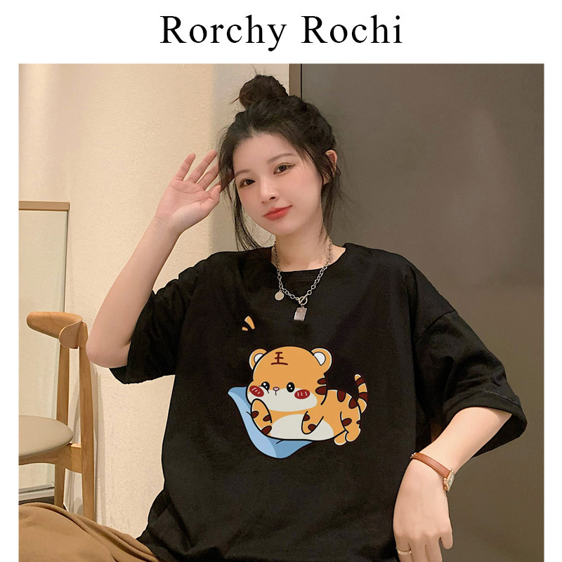 Japanese black short-sleeved T-shirt women's summer new tiger print design sense of niche loose and thin all-match top