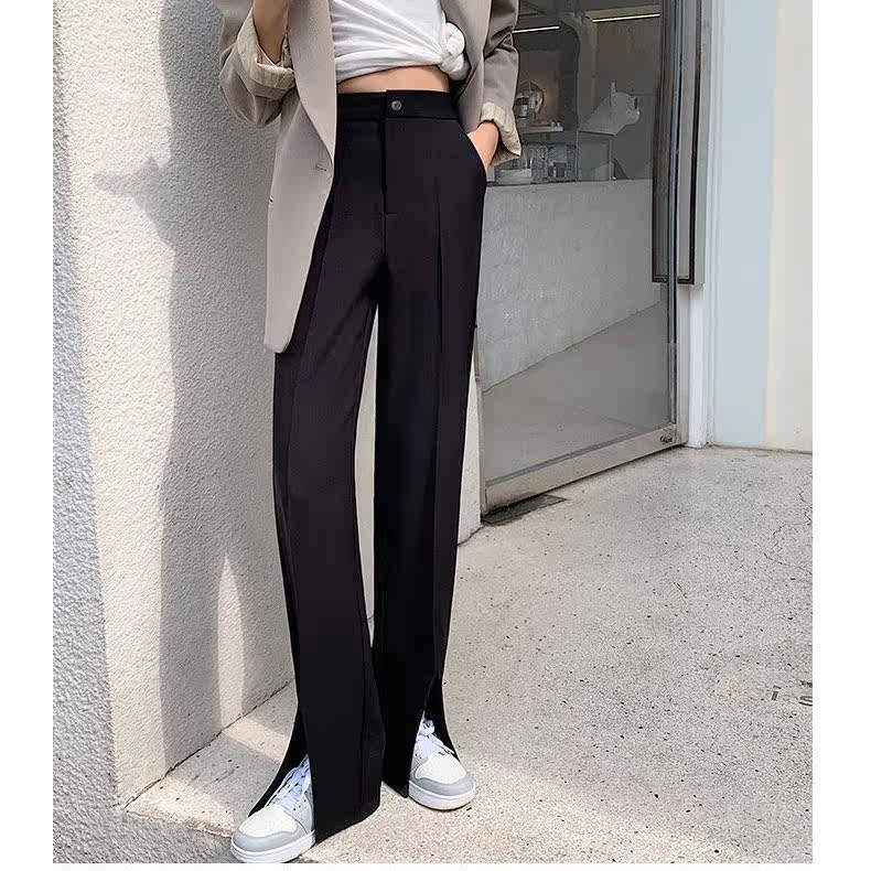 Small sub-micro-speaker wide leg pants female pituitary pants 150 black straight drum high waist casual drag long pants