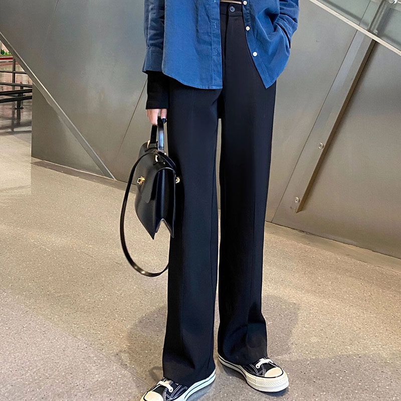 Black Suit Broadlegged Pants 150 High Waist Pituitary Feeling Little Sub Straight Drum Pants Woman Loose Casual Long Pants 2022 Chunqiu