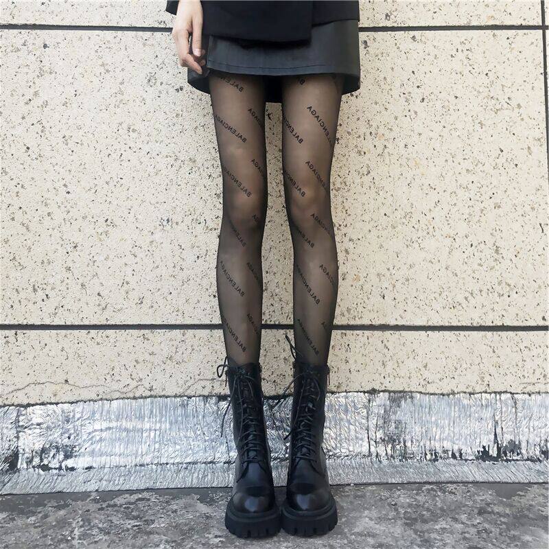 Black silk stockings, inner pants, women's spring and autumn stockings, thin section, outer penetration, sexy letter pantyhose, bare leg artifact