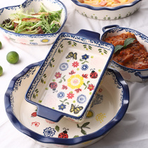 Plus Le ceramic baking tray home baking cheese baked rice dish soup salad bowl round pie pan oven Universal