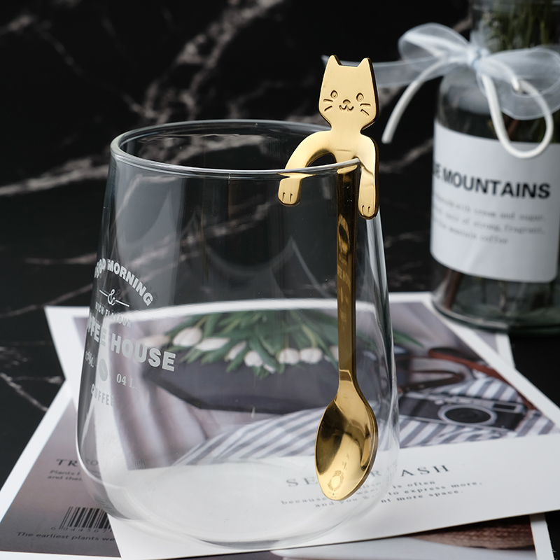 Add Some Lotte 304 Stainless Steel Coffee Spoon Cat Cute Little Spoon Hung Side Spoon Stir Spoon Ice Cream Spoon Seasoning Spoon