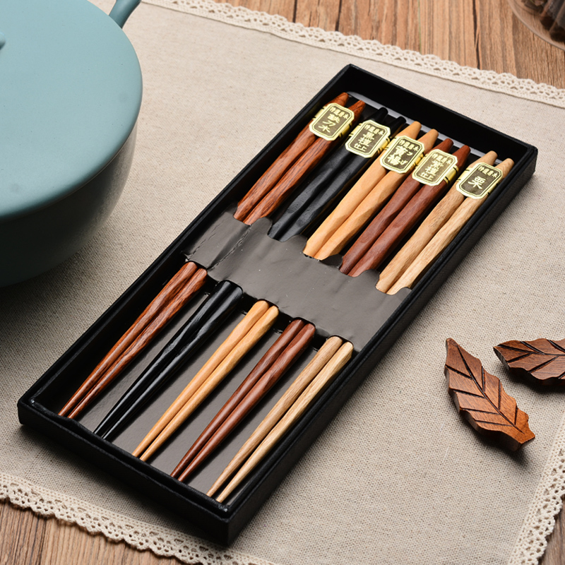 Add Point Lege style and wind wood chopsticks 5 Double gift box sets for home chopsticks tableware environmentally-friendly bamboo and wood chopsticks
