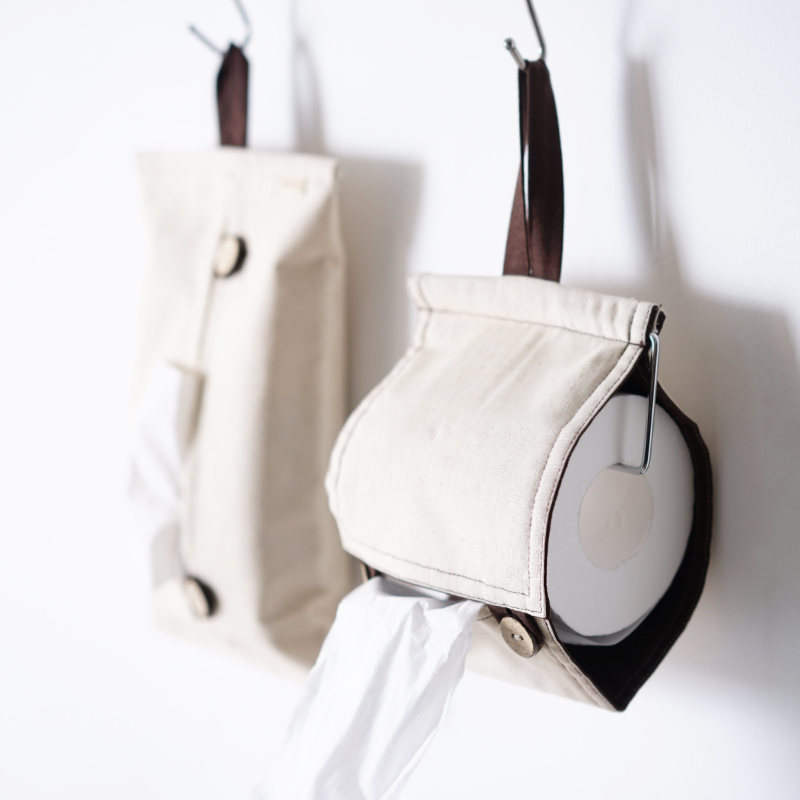 Add a little Le cloth cotton linen tissue bag Living room dining table toilet paper box Hanging roll toilet paper tissue paper cover Car removable tissue paper