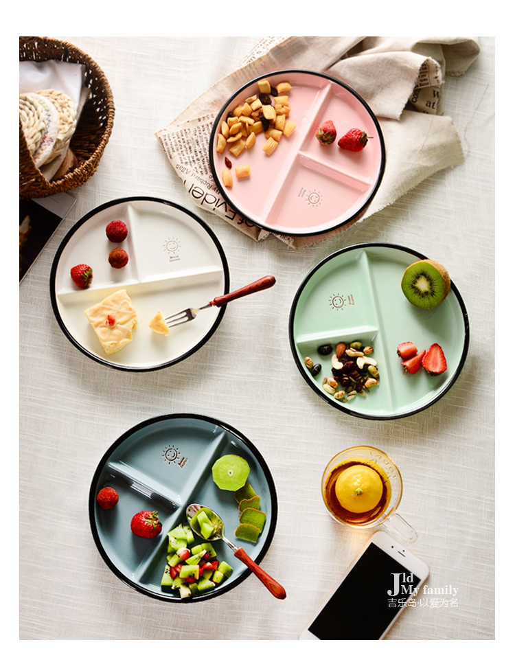 Đảo Gile Đồ ăn bằng gốm sứ Bộ đồ ăn sáng Tấm thức ăn nhẹ sáng tấm salad trẻ em cười mặt tấm - Đồ ăn tối đĩa nhựa dùng 1 lần