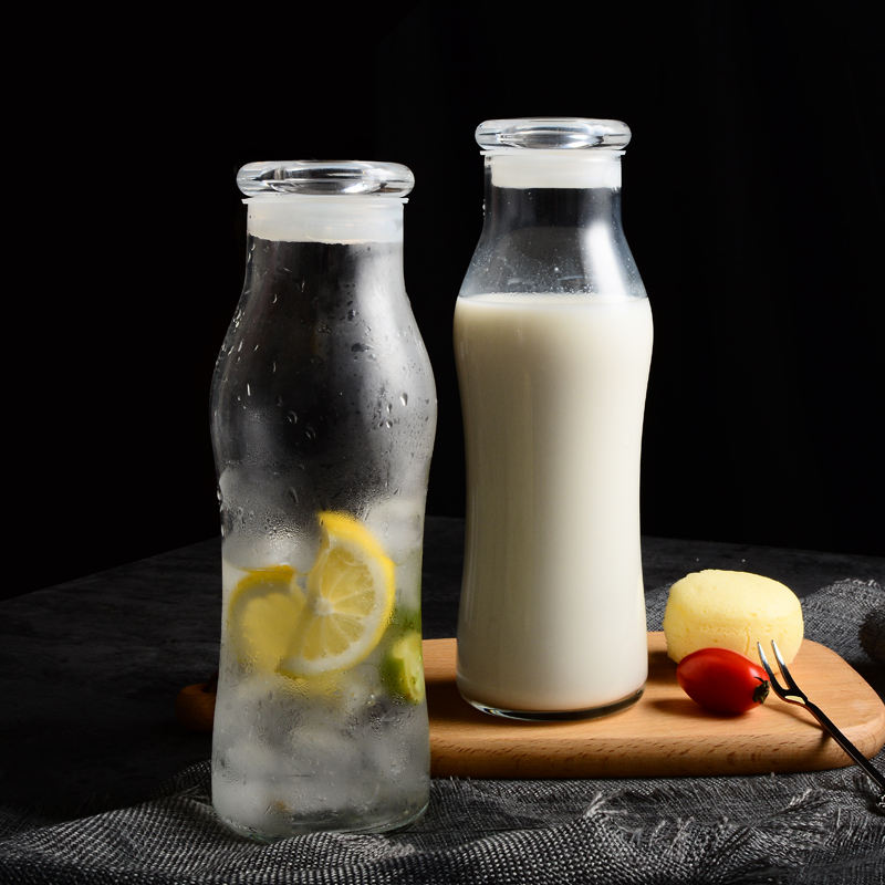 Libi glass milk bottle unleaded glass drink bottle water bottle glass with lid sealed juice bottle