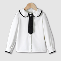 Girl White Shirt Tie Academy Wind Elementary School Children Spring Autumn Children Little Girl Fried Street Small Scent Wind Long Sleeve Shirt