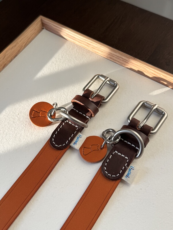 In Addition, Lingwai | Italian Vegetable-Tanned Leather Handmade Collar with Contrasting Colors, Bright Pet Collar for Dogs