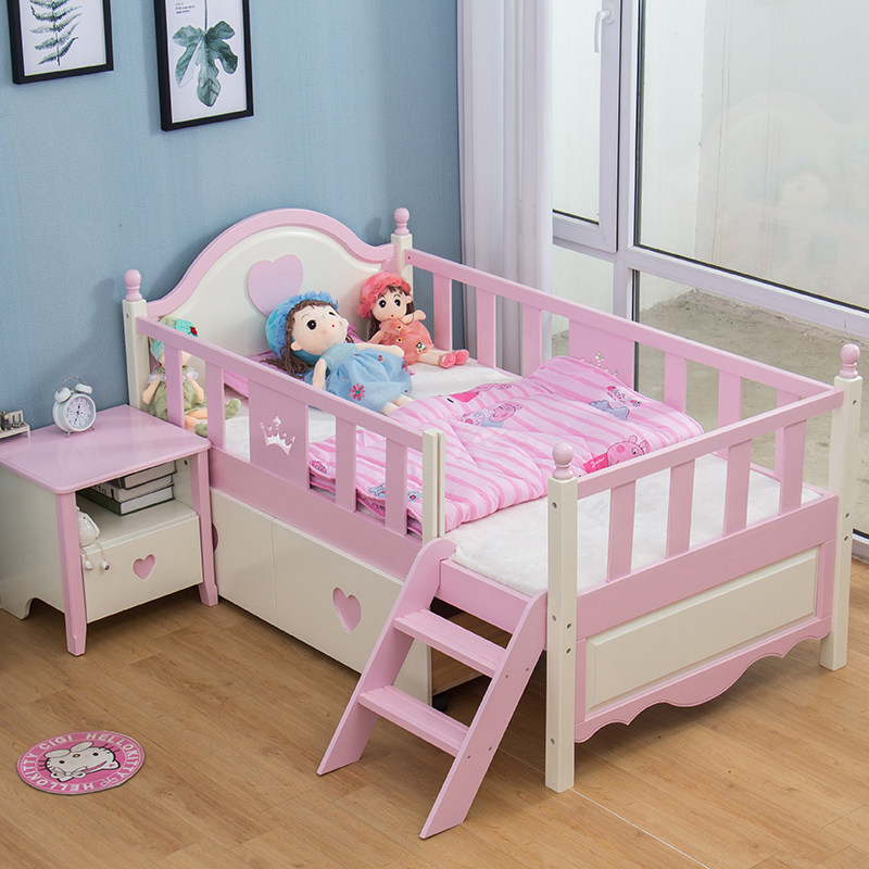 Children's bed with guardrail boy single bed girl princess bed baby bedside bed solid wood wide bed stitching bed
