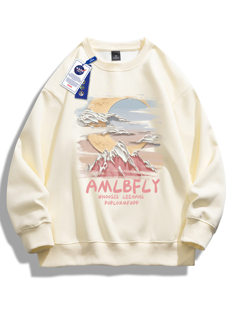 Nasa Collaboration Heavyweight Japanese-Style Long-Sleeve Sweatshirt for Men and Women, Fleece-Lined and Thickened, Autumn and Winter American-Style Trendy Brand Jacket Top