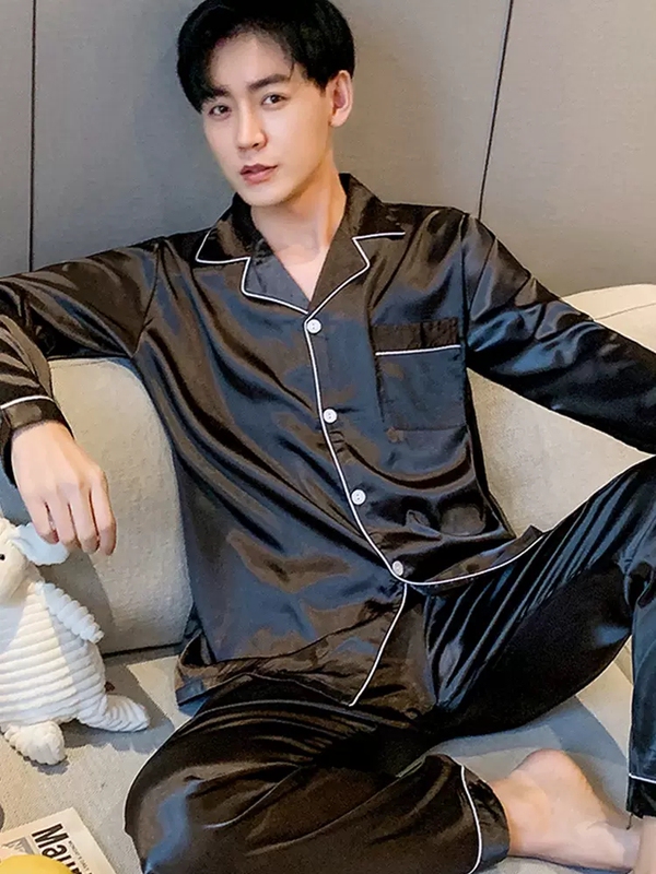 Spring and Autumn Men's Pajamas 2026 New Long-Sleeved Thin Ice Silk Youth Homewear Silk Set Plus Size Spring and Autumn Men's Pajamas 2026 New Long-Sleeved Thin Ice Silk Youth Homewear Silk Set Plus Size