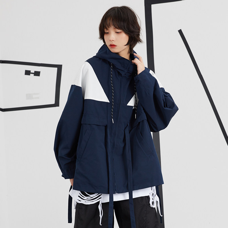 Gravity Museum) color matching hooded jacket female 2020 new loose student couple BF wind cotton coat male