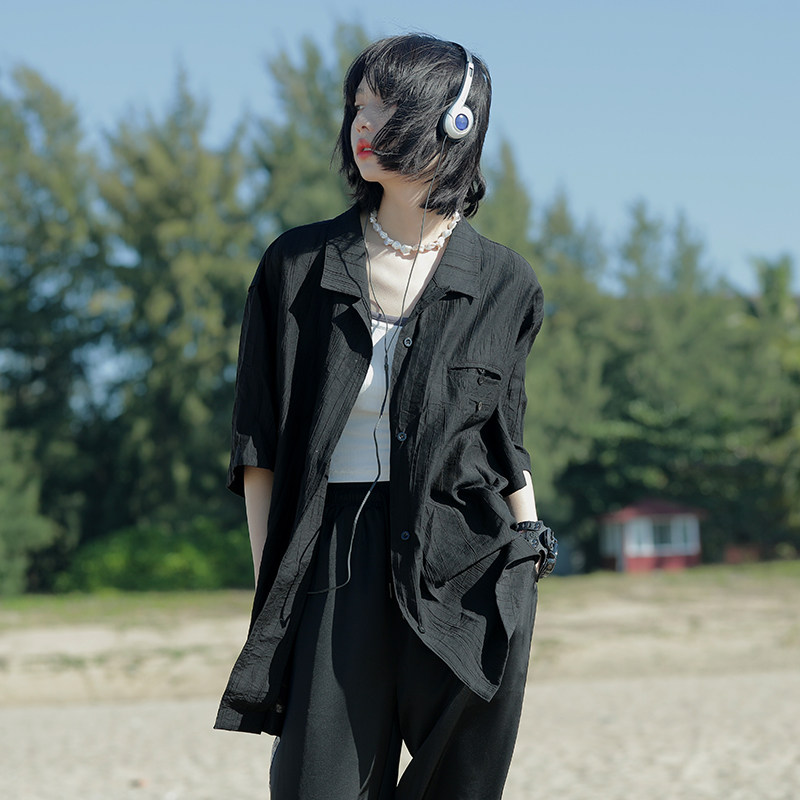 The Gravity Museum of Gravity - Fold Short - sleeved Shirt Woman Summer Shirt 2021 new lazy shirt loose coat