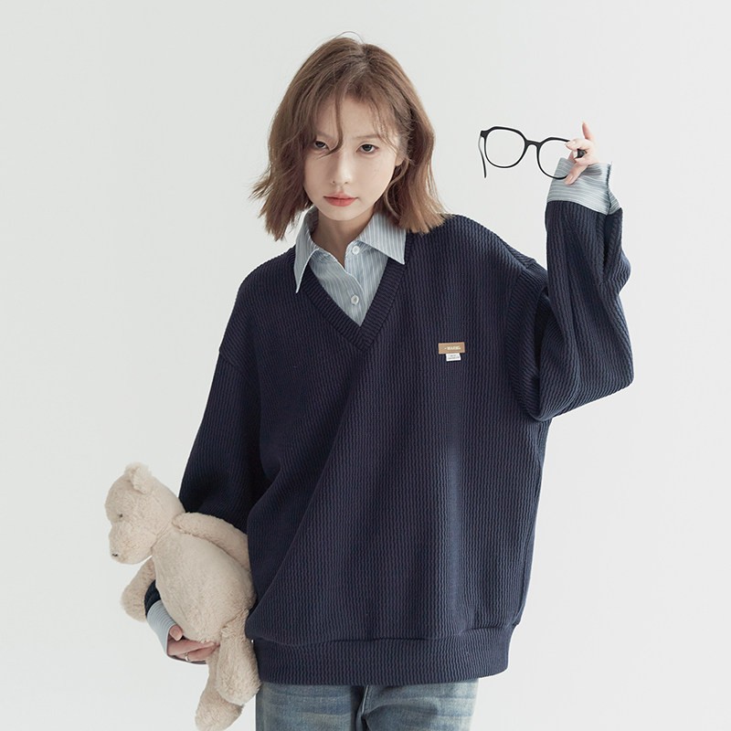 Wan with gravitational museum shirt collar fake two-seater women's spring and autumn models 2023 new design sense loose blouses-Taobao