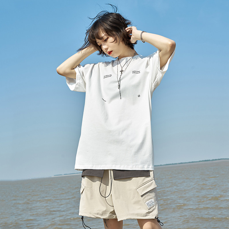 Museum of Gravity) small letter printed short-sleeved T-shirt female student couple outfit loose BF style half-sleeved male K