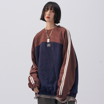 Gravity museum) suede stitching sweater 2019 new female loose bf student round neck couple top