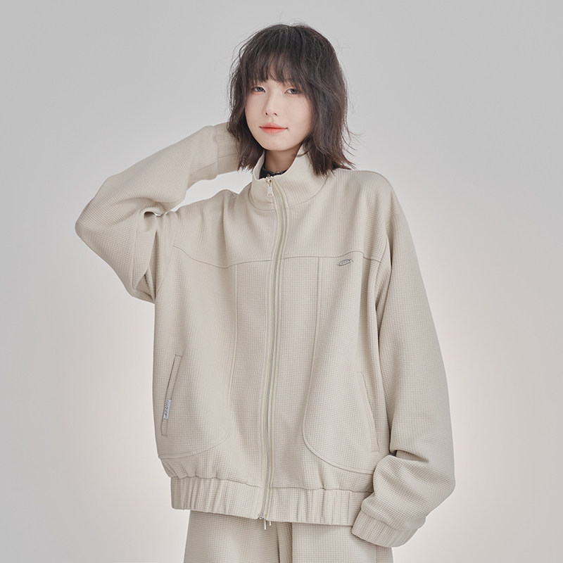 Museum of Gravity Waffle Sports Coat Women Autumn 2022 New Loose Autumn Dress Stand Collar Top K