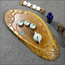 Kung Fu tea table special green sandalwood tea tray whole solid wood carved tea set household tea tray drainage