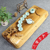 Solid Wood tea set tea table special green sandalwood tea tray whole piece three-dimensional hollow carved flower and bird Tea Sea tea tray