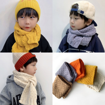 Childrens scarves winter boys and girls knitted wool thick warm scarf Korean version of solid color men and women baby windproof