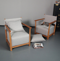 Wood working simple wind solid wood elm wood living room Single sofa Import cloth Art Nordic Wind designer Reading Leisure chair