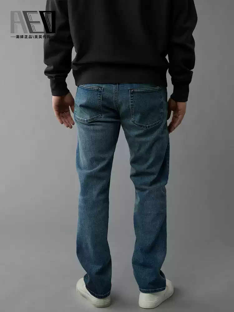 Aeo american eagle classic straight-leg jeans for men, washed, slightly stretchy airflex+
