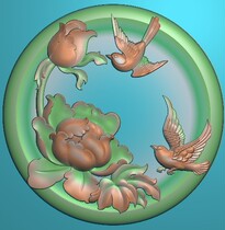 Jade carving computer carving peony flower and bird CB round
