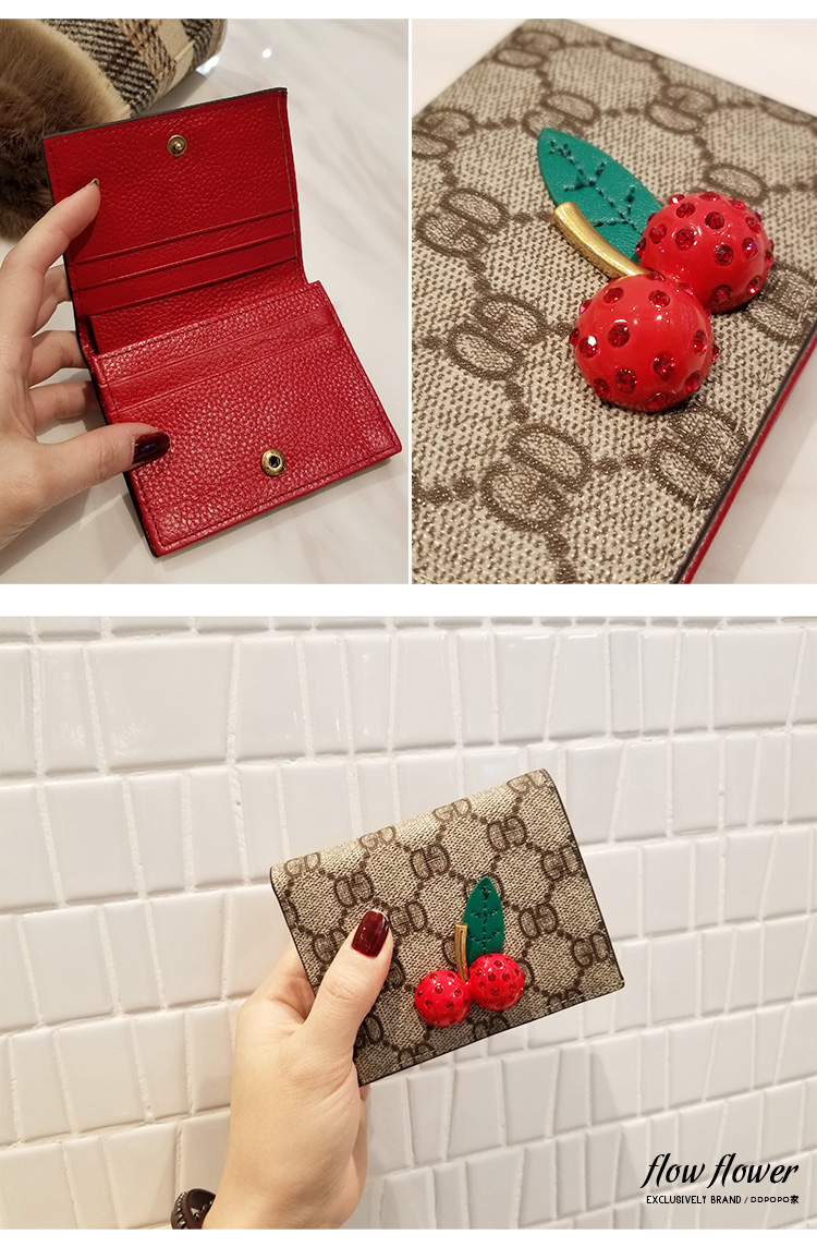 [DDPOPO] 2019 mới in siêu lửa ví ngắn cherry hai ví nữ gấp - Ví tiền ví lv nam