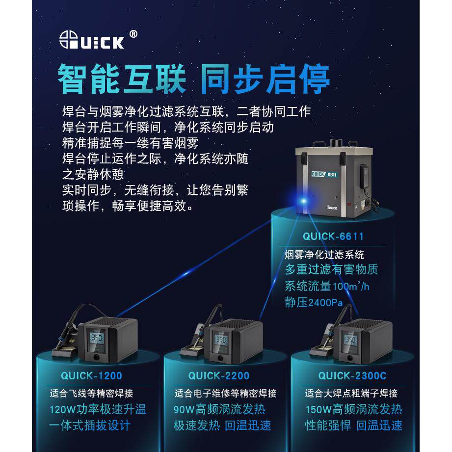 QUICK 快克烟雾过滤器净化系统6611/6612单双位焊锡排烟机吸烟器