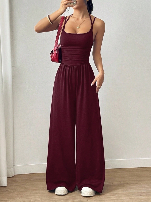 European and American New Style Casual Chest-Hugging Wide-Leg Jumpsuit