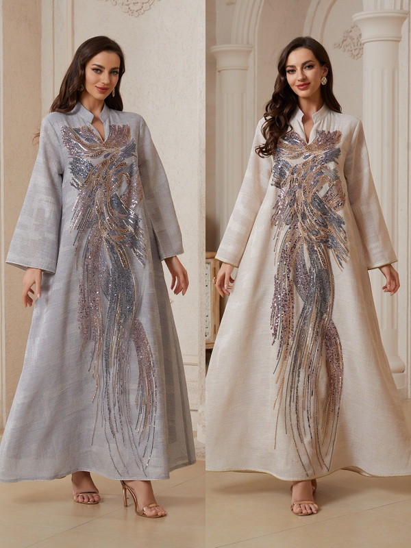 2026 European and American New Style Home Dress, Fashionable Mesh Embroidery Sequin Travel Long Dress Dress Woman