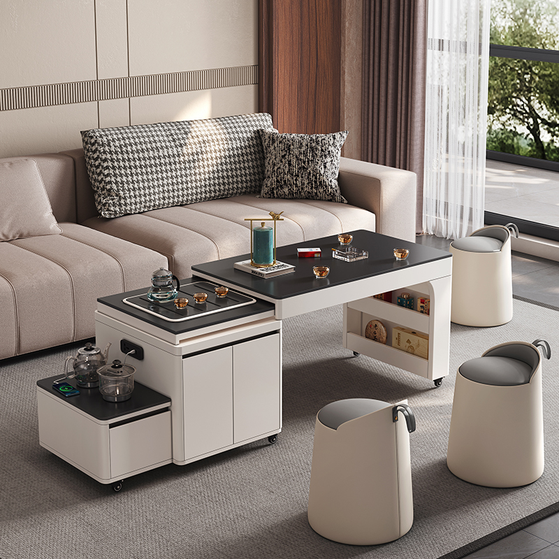 Movable Coffee Table for Home Living Room, Rotating and Retractable Tea Table, Sofa Tea Cabinet, Modern Small Apartment Kung Fu Tea Making Table