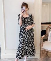 Pregnant womens dresses summer chiffon plus size fat MM net red models small daisies late pregnancy western style trendy mother loose long skirt