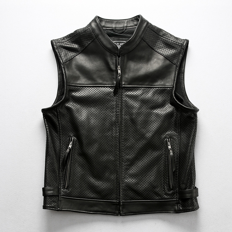 Genuine Leather Vest for Men, First Layer Cowhide Breathable Perforated Vest, Harley Motorcycle Mesh Leather Vest, Leather Vest