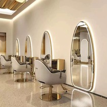 Water drop-shaped barber shop mirror smart LED wall-mounted lamp mirror hair salon special dyeing and perming hair cutting mirror table wall-mounted mirror