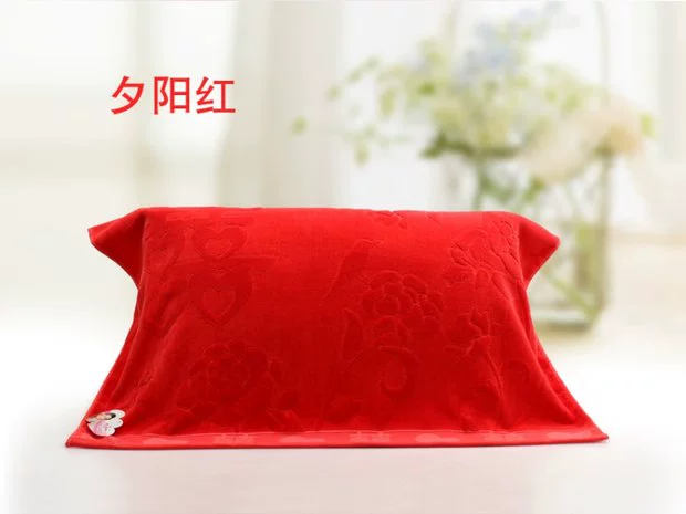 Khăn trải giường bằng vải cotton nguyên chất Sanqi hi từ hoa cắt nhung tăng dày 58 * 85 cưới vợ chồng khăn bông - Khăn gối