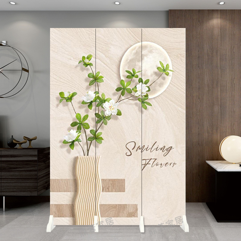 New Mobile Folding Living Room Screen, Simple and Fresh with Green Plants, Office Partition, Bedroom and Bathroom Door-Blocking Screen