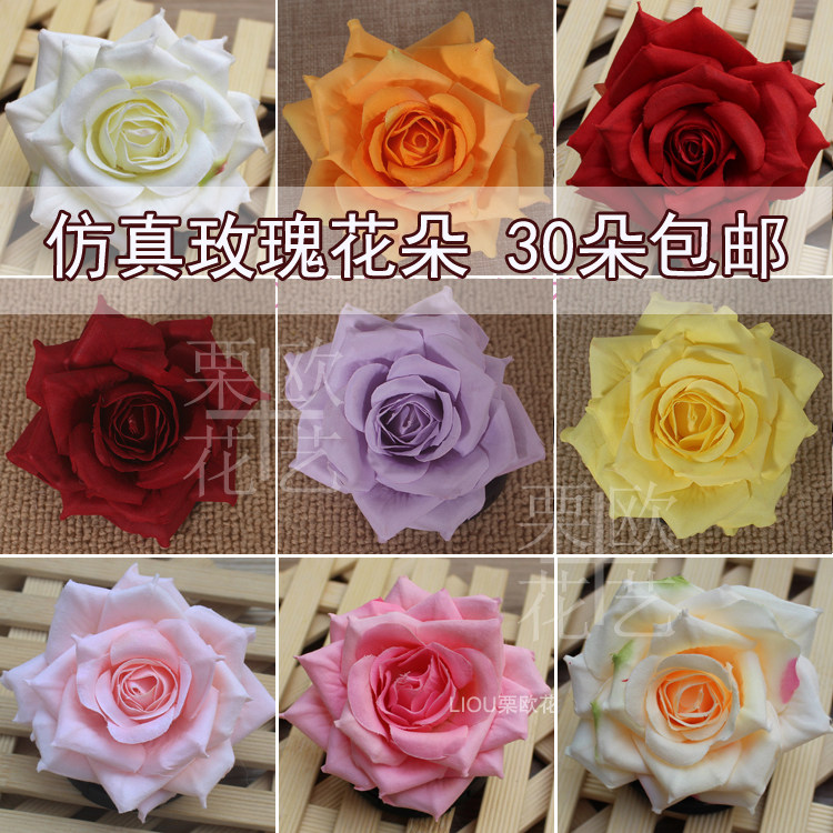 Artificial flower rose head single head small flower orange delivery pole wedding rose head DIY decorative fake flowers